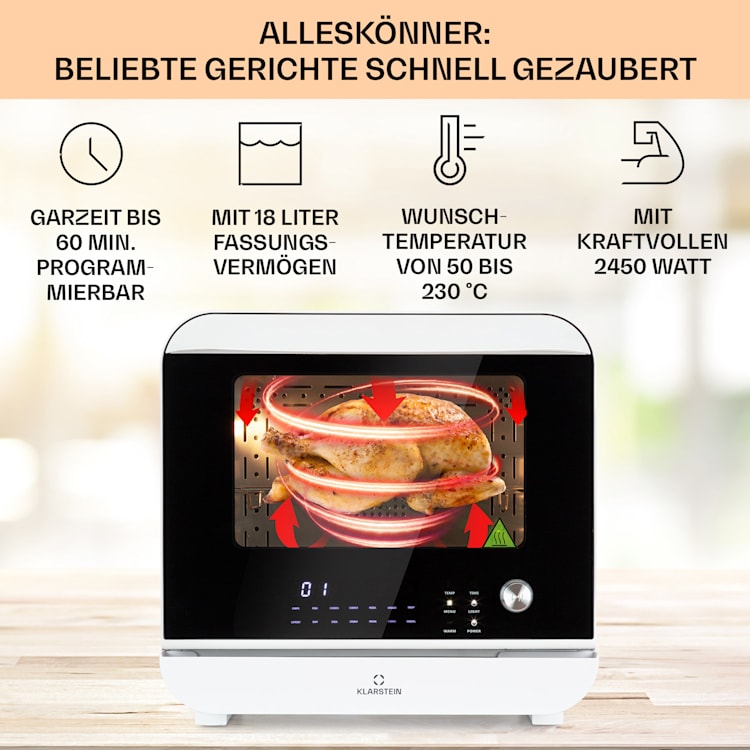 Vita Pro Heißluftfritteuse Dampfgaren 2450 W 18 Ltr 800 ml Wassertank Weiß