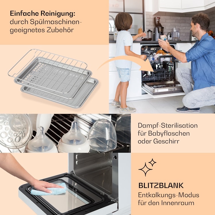 Vita Pro Heißluftfritteuse mit Dampfgaren 2450 W 18 Liter 14 Programme 800 ml Wassertank Weiß