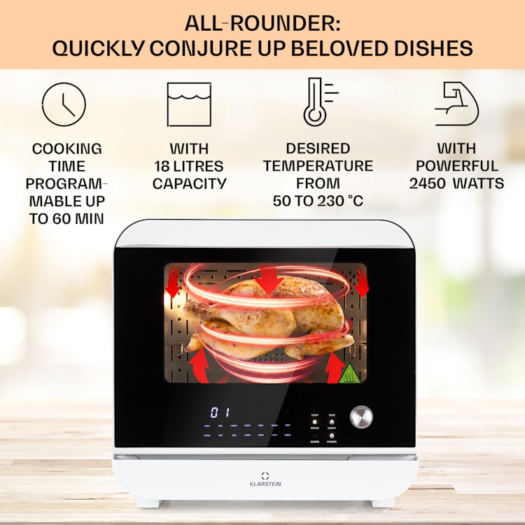 Vita Pro, teplovzdušná fritéza s varením v pare, 2450 W, 18 l, 14 programov, 800 ml nádrž na vodu Biela