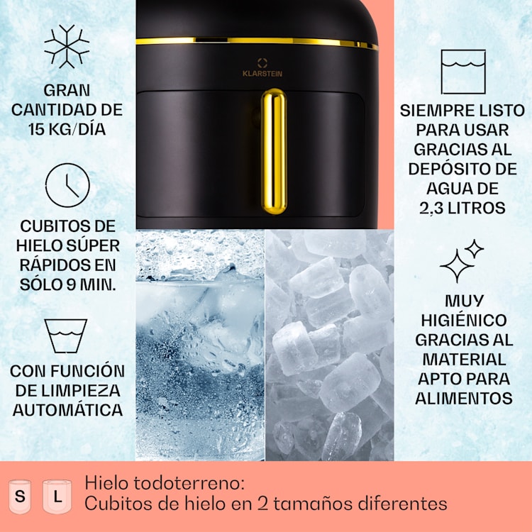 Máquina de cubitos de hielo Passau 2 tamaños 15 kg/24 h Auto-Clean 2,3 ltr | Negro