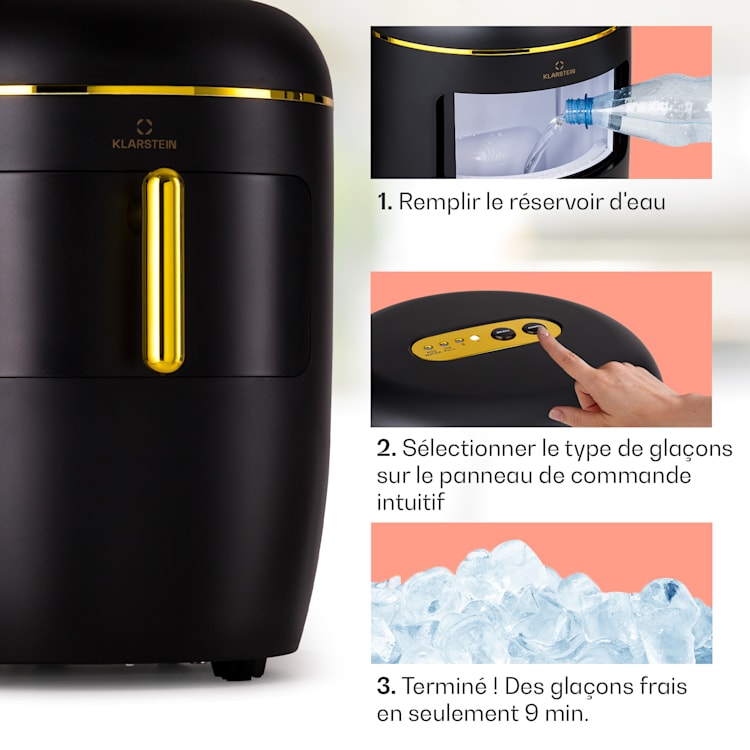 Machine à glaçons Passau 2 tailles 15 kg/24 h Auto-Clean 2,3 ltr | Noir