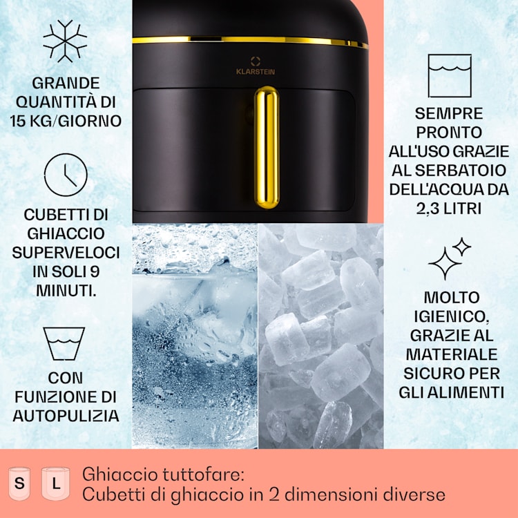 Passau macchina per cubetti di ghiaccio, 2 dimensioni, 15 kg/24 h, autopulente