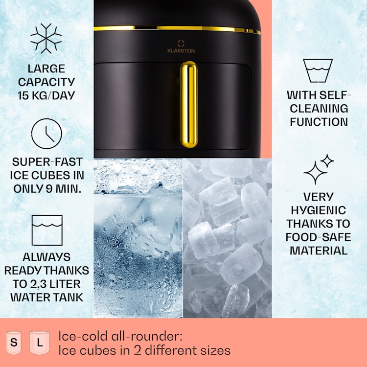 Passau ice cube machine 2 sizes 15 kg/24 h Auto-Clean 2,3 ltr | Black