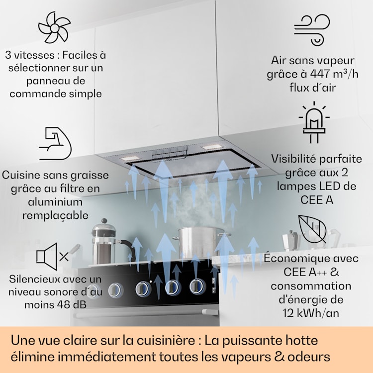 Camila Hotte aspirante encastrée 52 cm 397 m³/h LED tactile inox 52 cm | Acier Inoxydable
