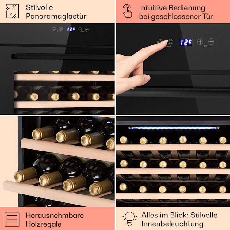 Vinsider 30 Built-In Uno Einbau-Weinkühlschrank 30 Flaschen 77 Ltr Edelstahl 30 Flaschen | 1 Kühlzone | Schwarz