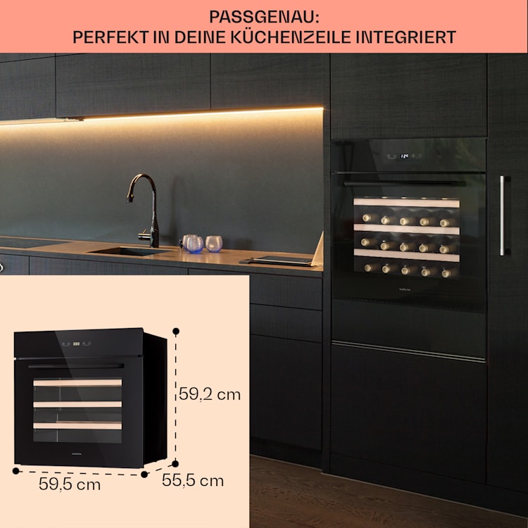 Vinsider 30 Built-In Uno Einbau-Weinkühlschrank 30 Flaschen 77 Ltr Edelstahl 30 Flaschen | 1 Kühlzone | Schwarz