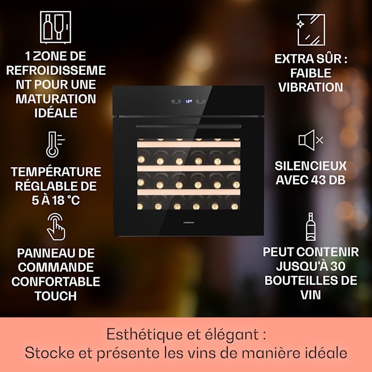 Vinsider 30 Built-In Uno inbouw wijnkoelkast 30 flessen 77 liter roestvrij staal 30 flessen | 1 koelzone | Zwart