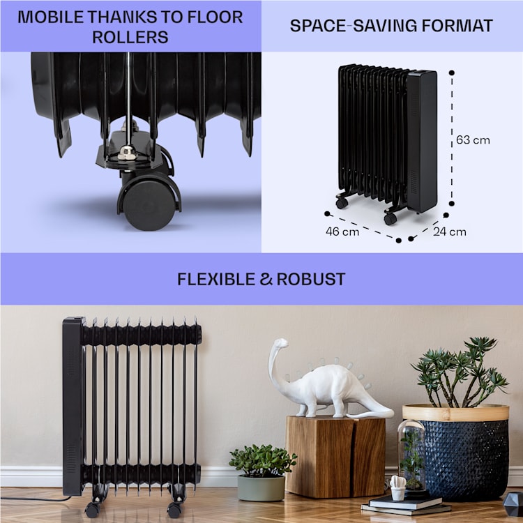 Sanford Smart, radiator cu ulei, putere 2500 W, cronometru săptămânal, afișaj LED, panou tactil, aplicație Klarstein Negru