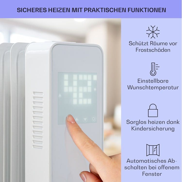 Sanford Smart Ölradiator 2500 W Leistung Wochentimer LED-Display Touch-Panel Klarstein-App Weiß