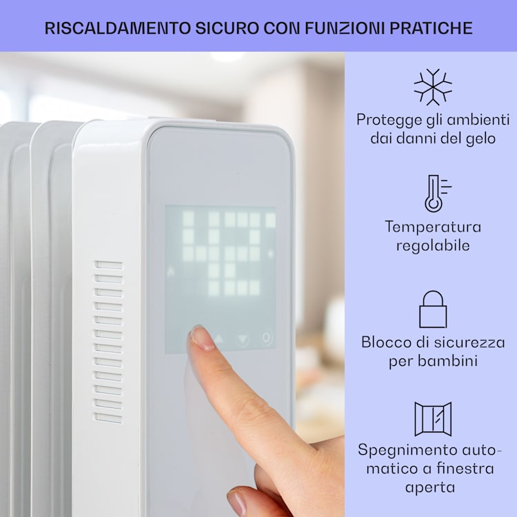 Sanford Smart - Radiatore a olio, 2500 W di potenza, timer settimanale, display LED, pannello touch, app Klarstein Bianco