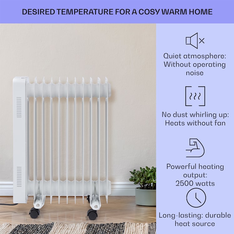 Sanford Smart Oil Radiator 2500 W Power Weekly Timer LED Display Touch Panel Klarstein App White