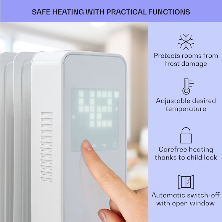 Sanford Smart Oil Radiator 2500 W Power Weekly Timer LED Display Touch Panel Klarstein App White