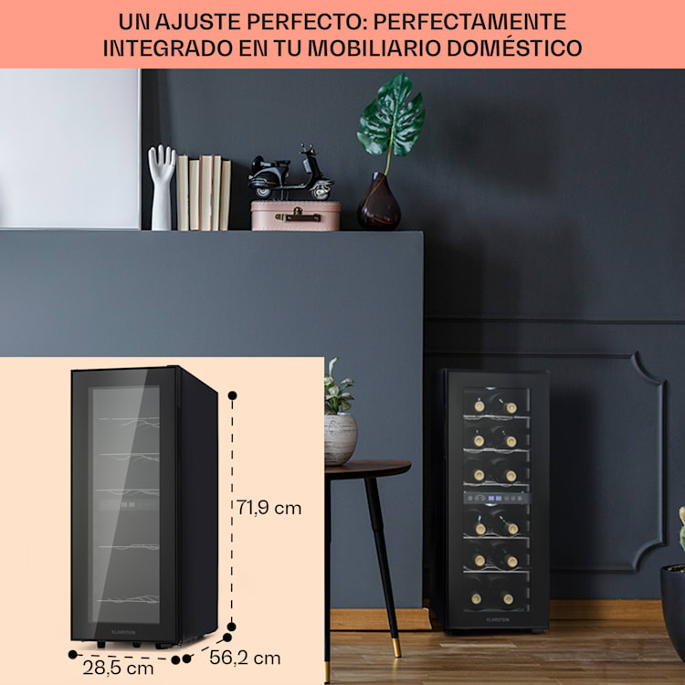 12 botellas | 2 zonas de refrigeración | Negro