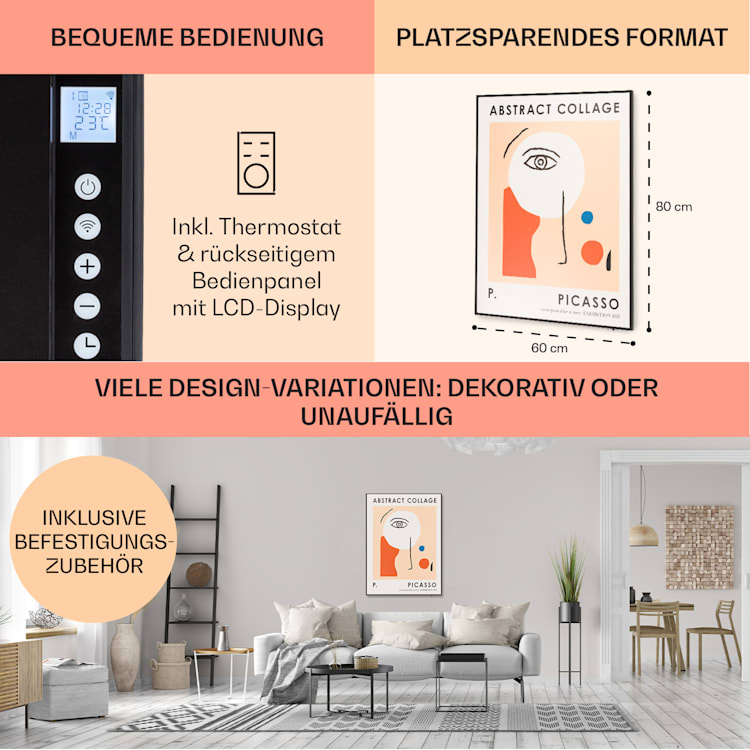 Wonderwall Air Art Smart Infrarotheizung 60x80cm 500W Wandinstallation App-Steuerung Abstrakt Abstrakt