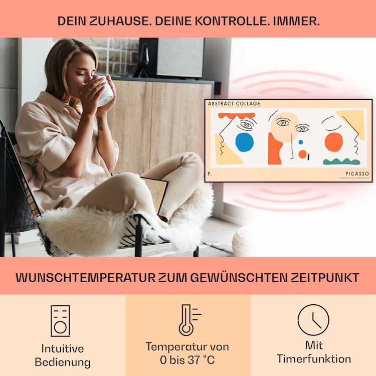 Wonderwall Air Art Smart Infrarotheizung 60x120 cm 700W Wandinstallation App-Steuerung Abstrakt Abstrakt