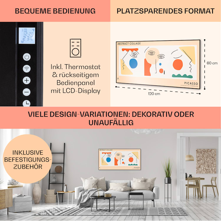 Wonderwall Air Art Smart Infrarotheizung 60x120 cm 700W Wandinstallation App-Steuerung Abstrakt Abstrakt