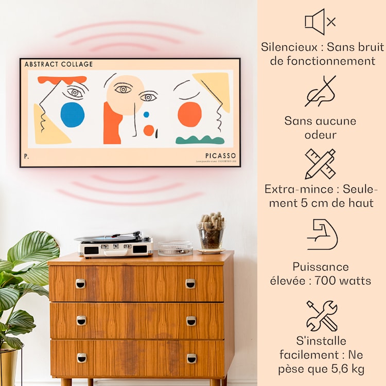 Wonderwall Air Art Smart Radiateur infrarouge 60 x 120 cm 700 W Installation murale Contrôle par application abstrait Abstrait