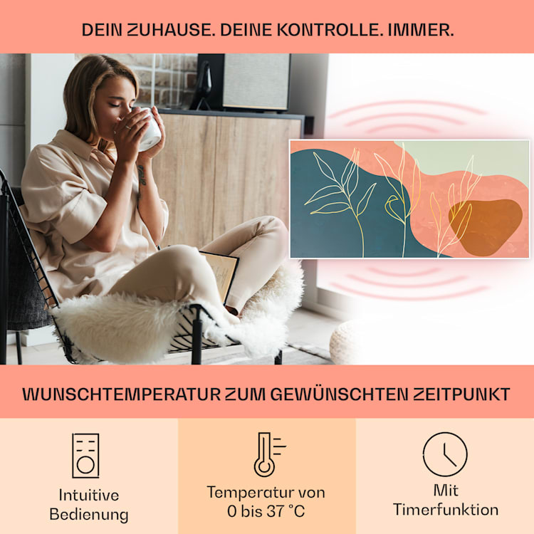 Wonderwall Air Art Smart Infrarotheizung 60x120 cm 700W Wandinstallation App-Steuerung Goldene Linien Goldene Linien