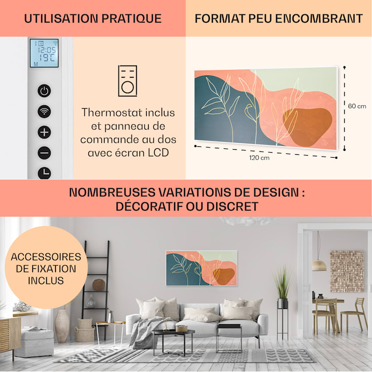 Wonderwall Air Art Smart infraroodverwarming 60 x 120 cm 700 W wandmontage app bediening gouden lijnen Gouden lijnen