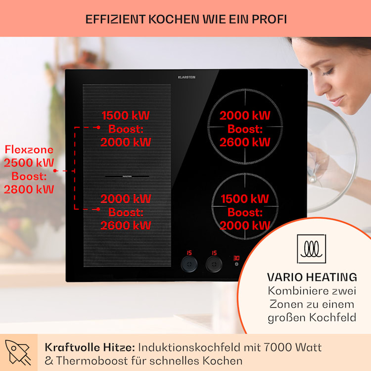 Magnichef 4 Flex Einbaukochfeld Induktion 4 Zonen / Flexzone 7000W Glaskeramik