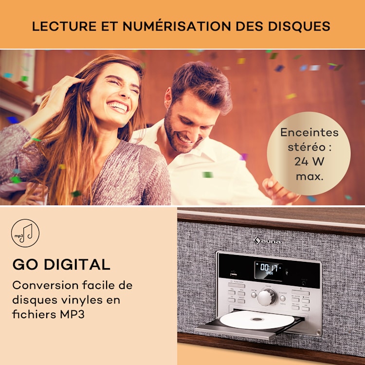 Bella Ann Chaîne hi-fi platine vinyle Radio DAB+/FM USB Bluetooth Brun