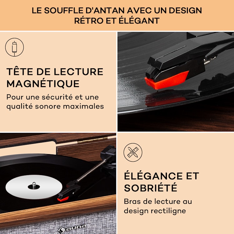 Bella Ann Chaîne hi-fi platine vinyle Radio DAB+/FM USB Bluetooth Brun
