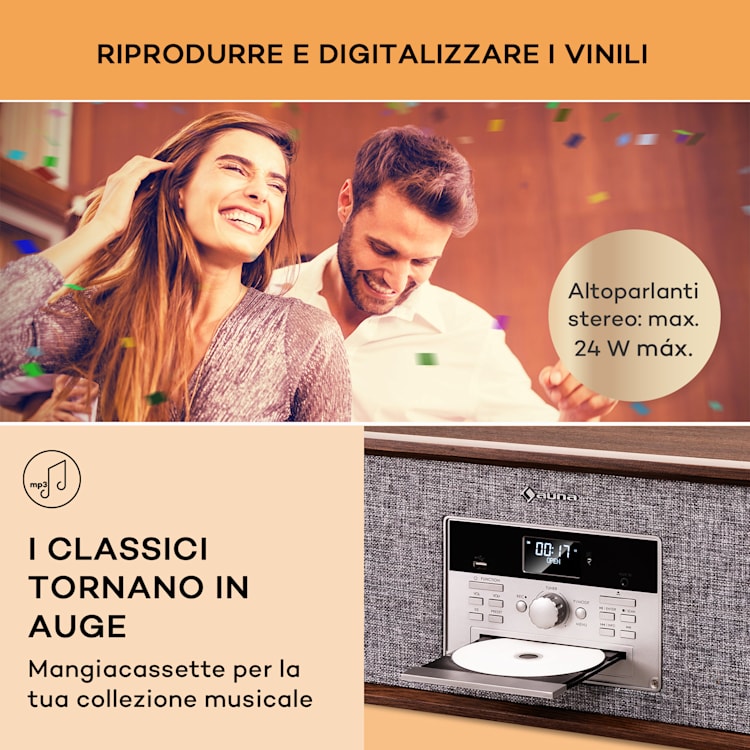 Bella Ann - Impianto stereo con giradischi, radio DAB+/FM, USB, Bluetooth Marrone