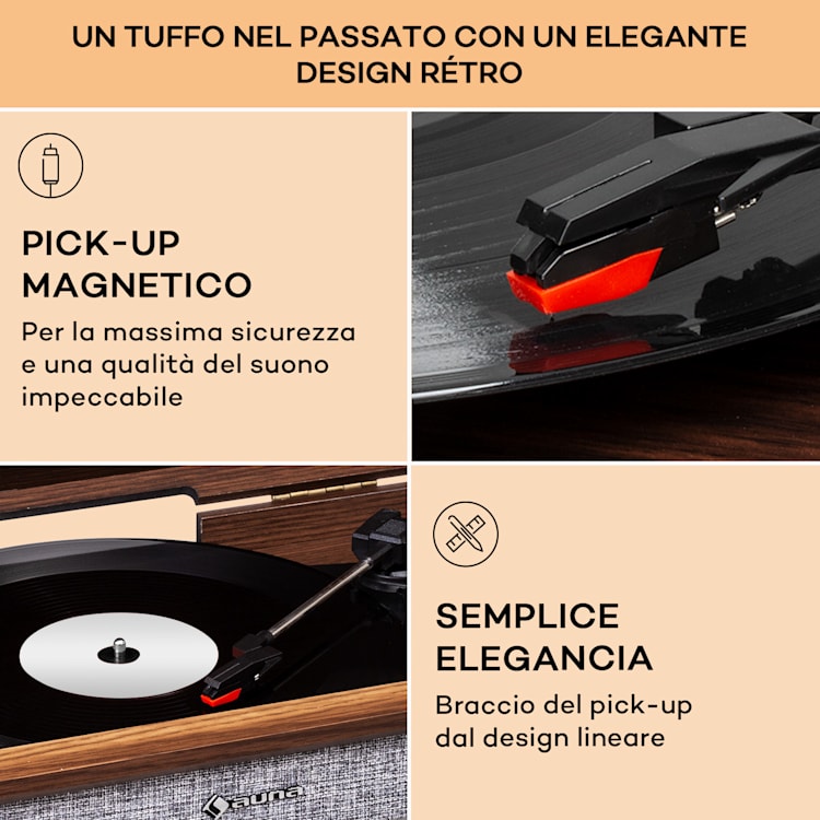 Bella Ann - Impianto stereo con giradischi, radio DAB+/FM, USB, Bluetooth Marrone