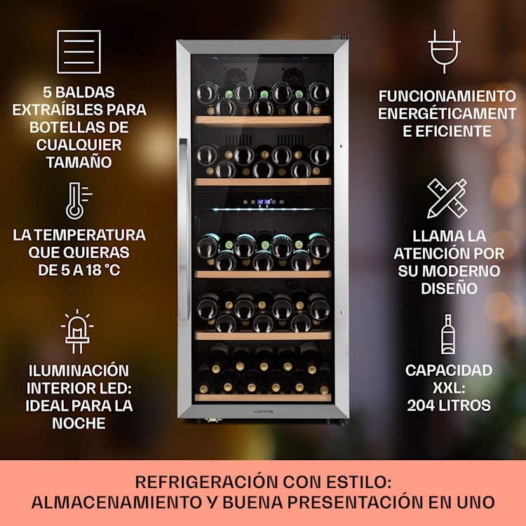Vinamour 66 Duo nevera para vinos 2 zonas 204 L / 79 botellas 5-18°C Touch 66 botellas | 2 zonas de refrigeración | Acero Inoxidable