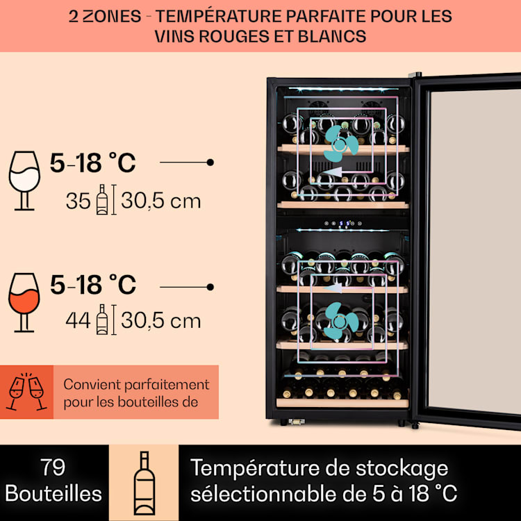 Vinamour 66 Duo Cave à vin 2 zones 204 L/79 bouteilles 5-18°C tactile 66 bouteilles | 2 zones de conservation | Acier Inoxydable