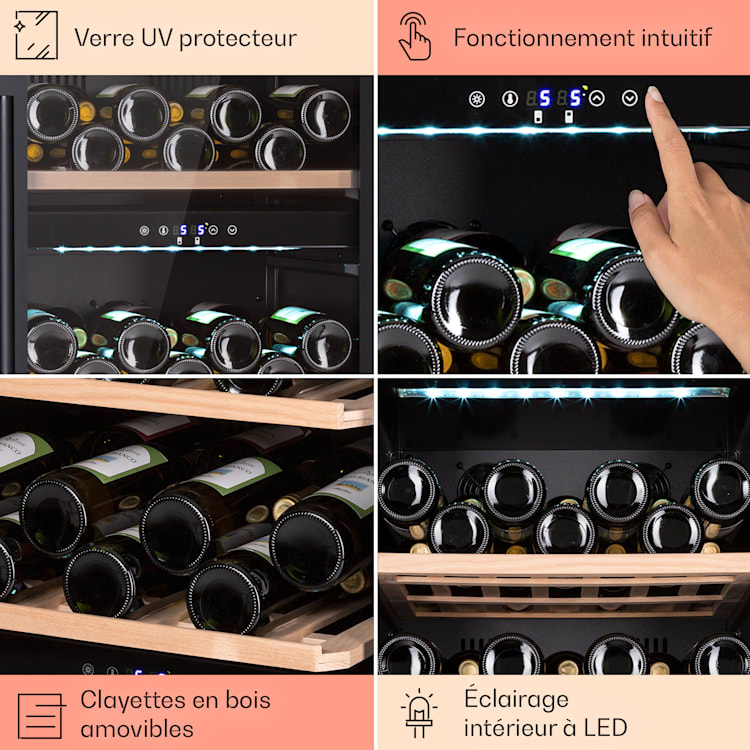 Vinamour 66 Duo Cave à vin 2 zones 204 L/79 bouteilles 5-18°C tactile 66 bouteilles | 2 zones de conservation | Acier Inoxydable