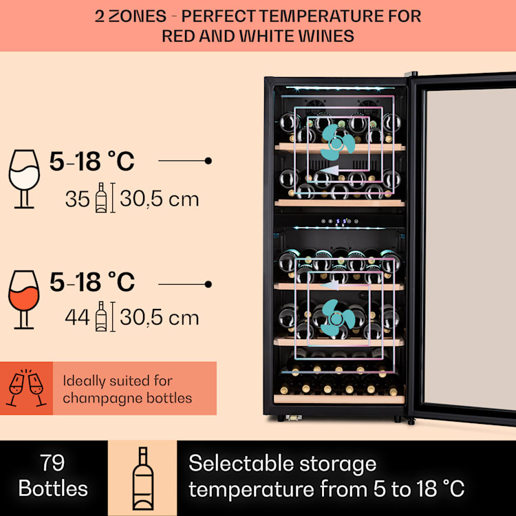 Vinamour 66 Duo, vinotéka, 204 l, 79 fliaš, 5-18°C, 2 zóny, dotykové ovládanie 66_bottles | 2 chladiace zóny | Nehrdzavejúca oceľ
