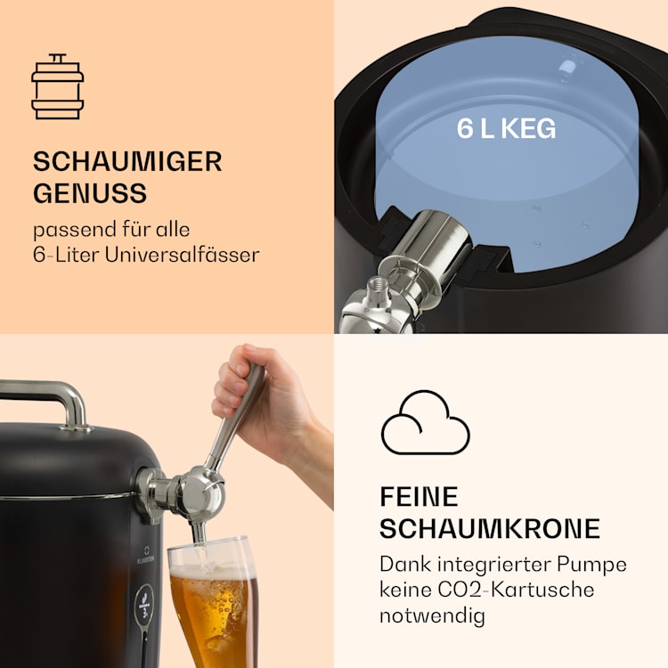 Passau Bierzapfanlage 6 l Universalfässer Druckluftpumpe 3 - 12 °C 65 W Silber