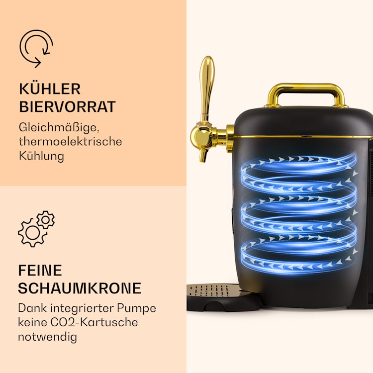 Passau Bierzapfanlage 6 l Universalfässer Druckluftpumpe 3 - 12 °C 65 W Gold