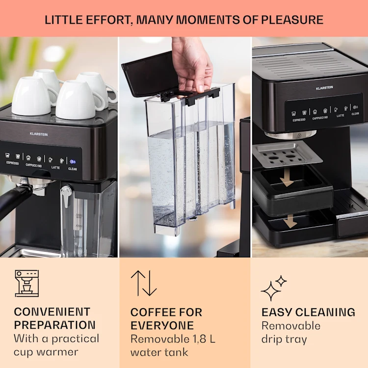 Arabica Comfort portafilter machine 1350W 20 Bar 1.8 l Touch Control Panel Black