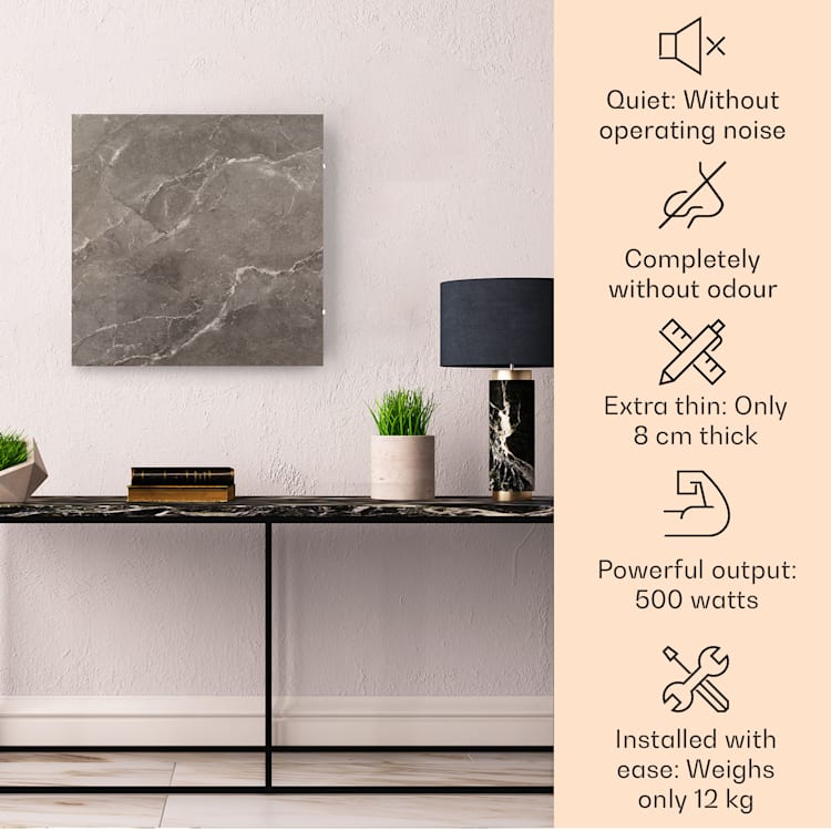 Santorini Smart, infračervený ohrievač, 60 x 60 cm, 500 W, týždenný časovač, IP24 60 x 60 cm | Čierny mramor