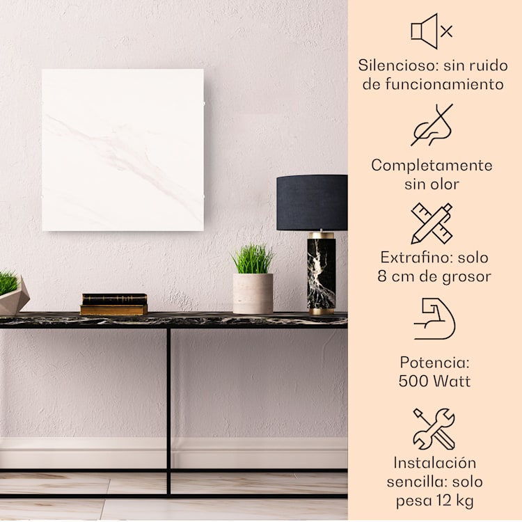 Calentador infrarrojo Wonderwall Santorini Smart 60cm 500 W Temporizador semanal IP24 60 x 60 cm | Mármol Blanco