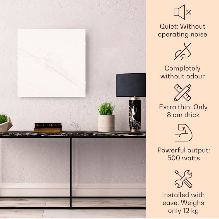Wonderwall Santorini Smart, infračervený ohrievač, 60 x 60 cm, 500 W, týždenný časovač, IP24 60 x 60 cm | Biely mramor