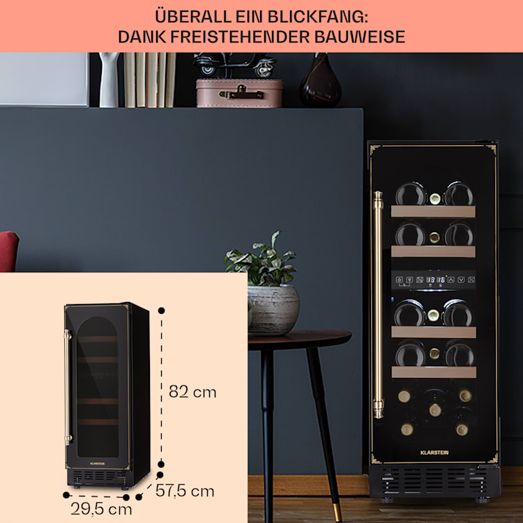 Vinovilla 17 Built-in Duo Vilhelmine Edition Weinkühlschrank 17 Fl. 17 Flaschen | 2 Kühlzonen | Schwarz / Antik-Gold-Metallic