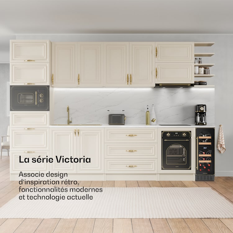 Vinovilla 17 Built-In Duo Vilhelmine Edition wijnkoelkast 17 flessen 3 kleuren glazen deur 17 flessen | 2 koelzones | Zwart / Antiek Goud Metallic