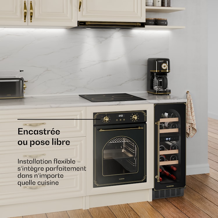 Vinovilla 17 Built-In Duo Vilhelmine Edition wijnkoelkast 17 flessen 3 kleuren glazen deur 17 flessen | 2 koelzones | Zwart / Antiek Goud Metallic