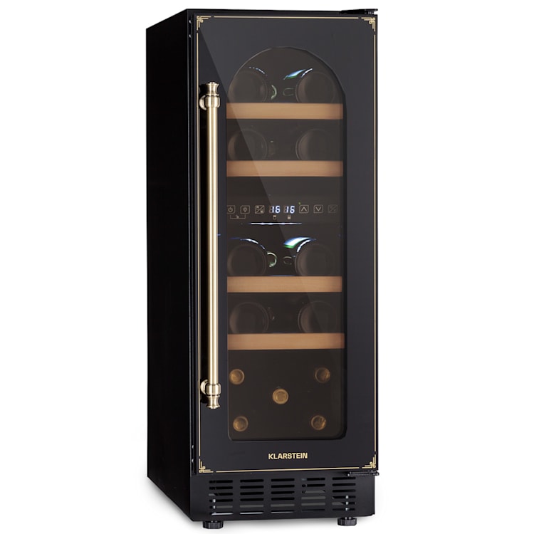 Vinovilla 17 Built-in Duo Vilhelmine Edition Weinkühlschrank 17 Fl. 17 Flaschen | 2 Kühlzonen | Schwarz / Antik-Gold-Metallic
