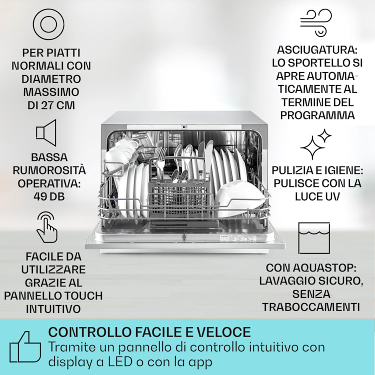 Havasia UV 6 - Lavastoviglie, luce UV, posizionamento libero, 1380 W Argento