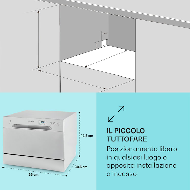Havasia UV 6 - Lavastoviglie, luce UV, posizionamento libero, 1380 W Argento