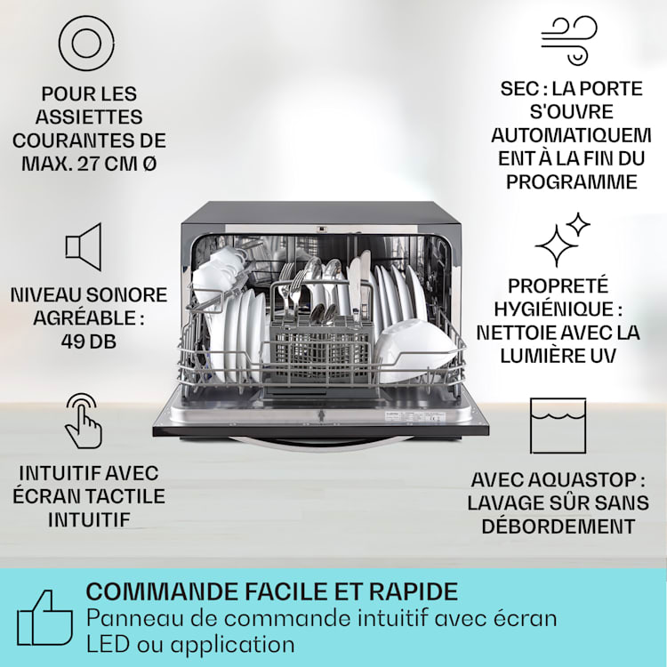 Havasia UV 6 Luminance Lave-vaisselle lumière UV façade vitrée en pose libre 1380 W Noir