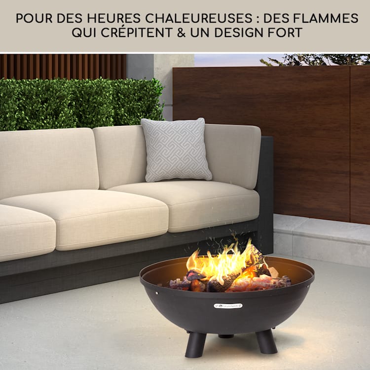 Nantai 3-en-1 brasero barbecue & table Ø 66 cm Grille de cuisson : Ø 50 cm acier dessus de table en bambou