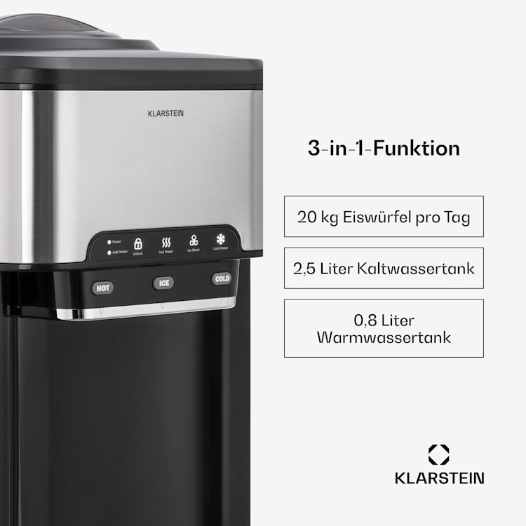 Aqueous Eiswürfelmaschine 3-in-1: Eiswürfel, Wasserspender: heiß & kalt 20 kg/24h