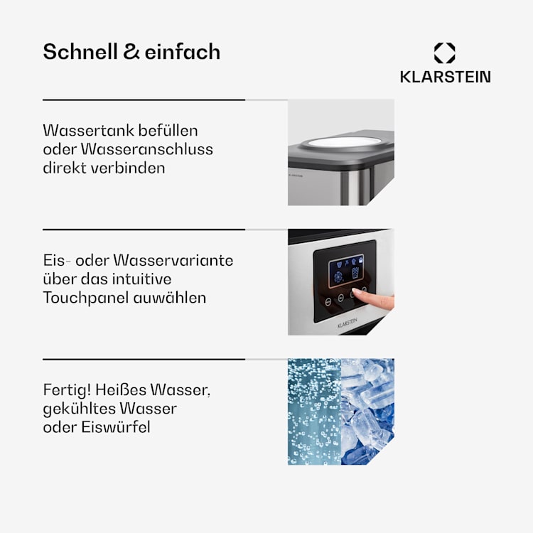 Aqueous Eiswürfelmaschine 3-in-1: Eiswürfel, Wasserspender: heiß & kalt 20 kg/24h