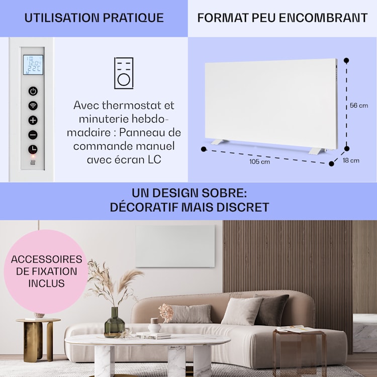 Taal Smart radiateur infrarouge hybride Minuterie hebdomadaire 105 x 56 cm 750 W IP24 105 x 56 cm | Blanc