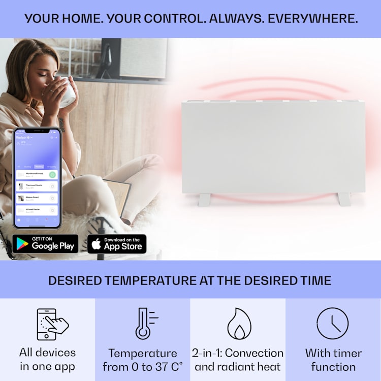 Taal Smart, hybridný infračervený ohrievač, 105 x 56 cm, 750 W, týždenný časovač, IP24 105 x 56 cm | Biela